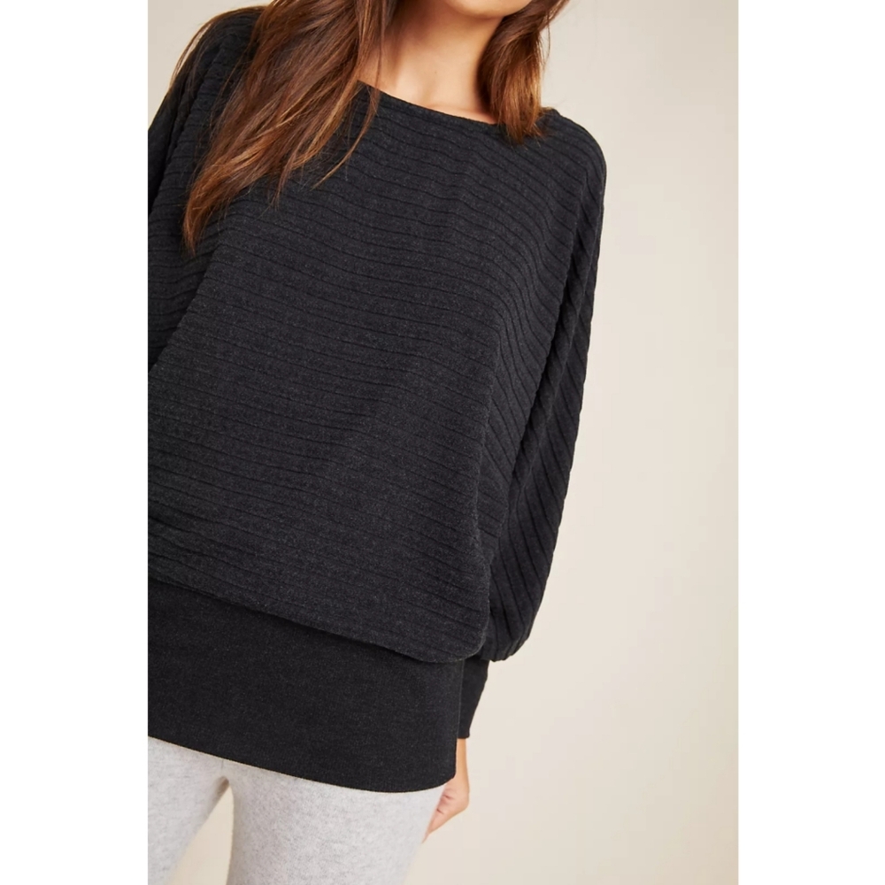 Saturday Sunday Anthropologie Gray Ribbed Velour Shawna Hacci Sweater Size Small - Picture 3 of 9